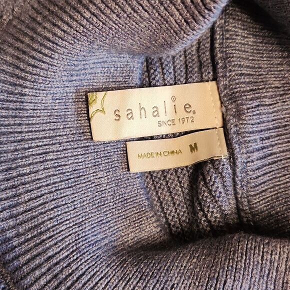 Sahalie Mock Neck Oversized Ribbed Knit Sweater, Medium, Blue - Picture 5 of 7